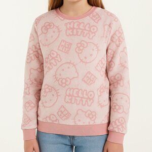 Hello Kitty Sweatshirt Girls Large 10-12 Pink Fuzzy Plush Pullover Top Cozy
